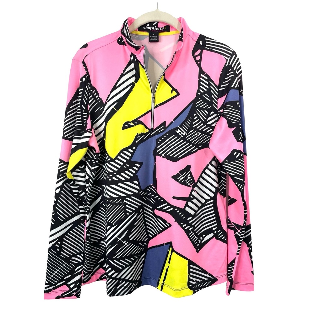 Jamie Sadock Simplicite printed quarter zip long sleeve top Size S pink abstract
